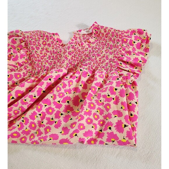 Anthropologie THML Cap Flutter Sleeve Colorful Neon Floral Top Blouse Ruffle S - Picture 8 of 8